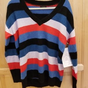 Halogen Striped Vneck Sweater SZ S NWT